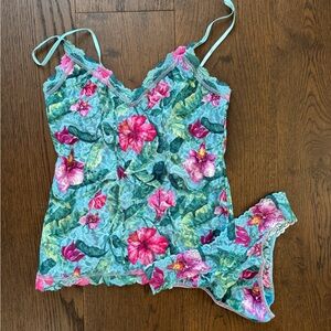 Hanky Panky Floral Chemise Set - Blue and Pink